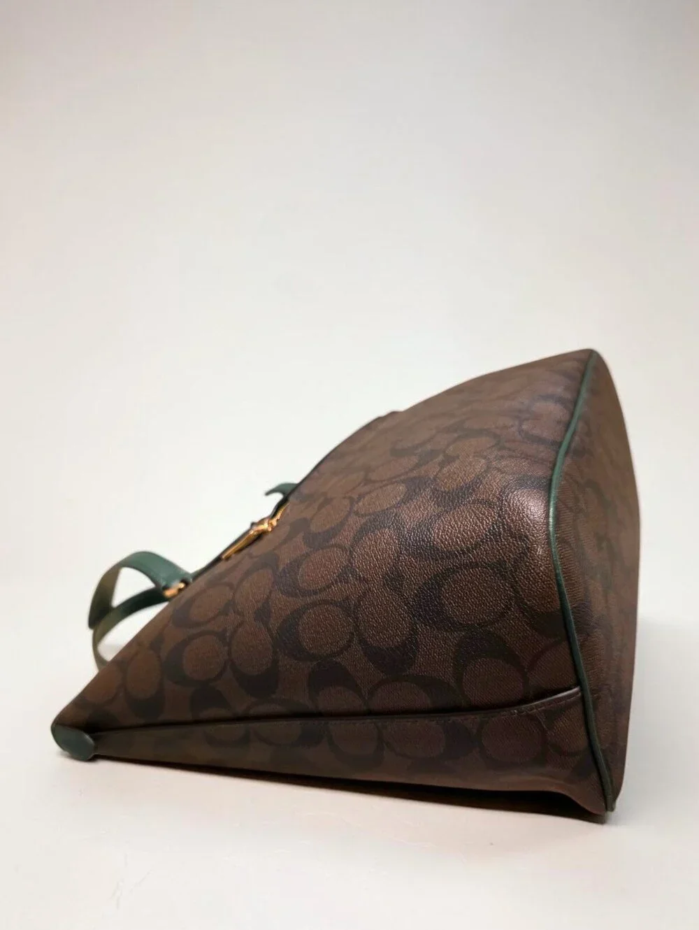 Coach CH504 Signature C Pine Green Leather Large Tote Bag Brown Gold HTF